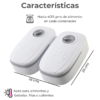 Medidas del comedero programable: 28 x 24 cms. Capacidad: Hasta 400 gms en cada contenedor